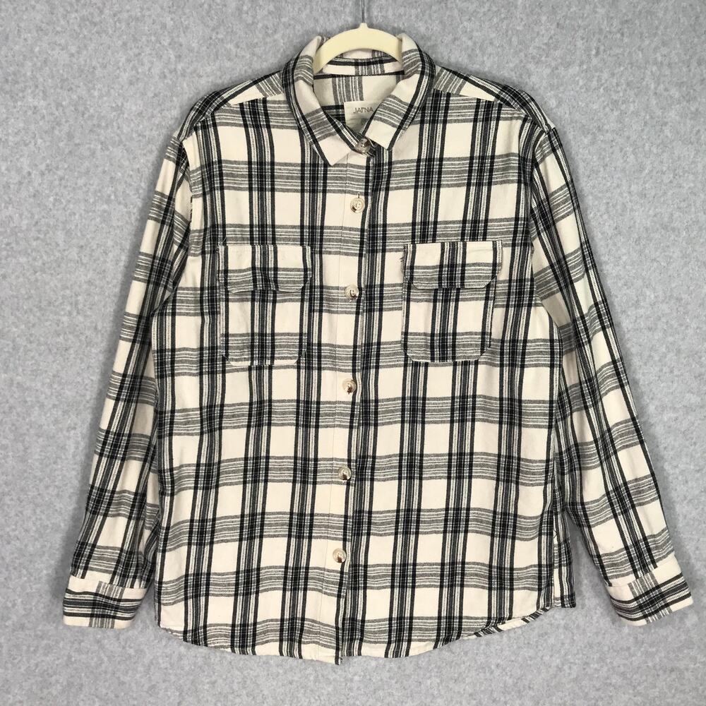 Japna Flannel Shacket‎ Medium Black Cream Cotton Heavy Cozy Cabin Hiking GORP